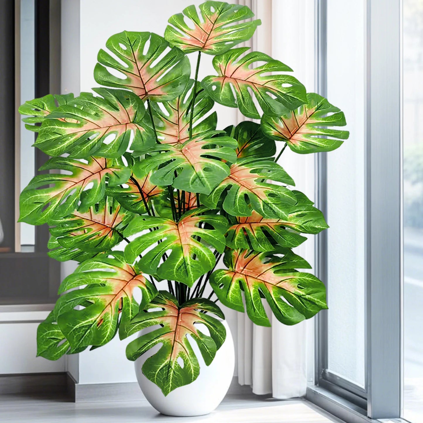 40-105cm /40.5in Artificial Monstera Plants Fake Palm Tree Plastic Turtle Leaves Green Tall Plants For Home Garden Room Decor