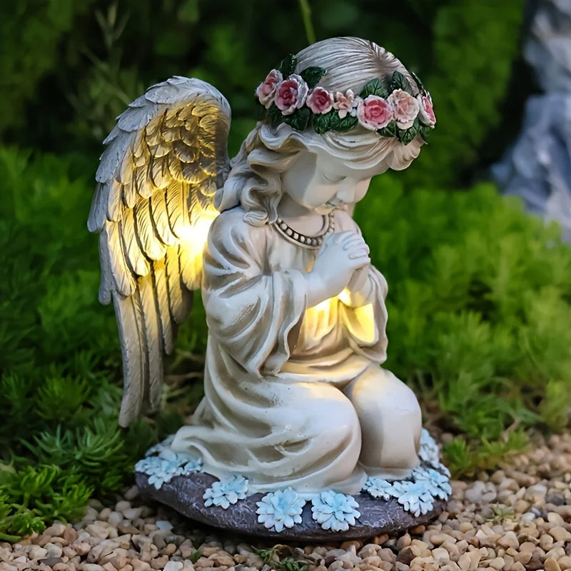 Angel Garden Statue, Solar Garden Figurine Outdoor Decor, Garden Solar Light, Angel, Resin, Solar Powered, Easy to Install