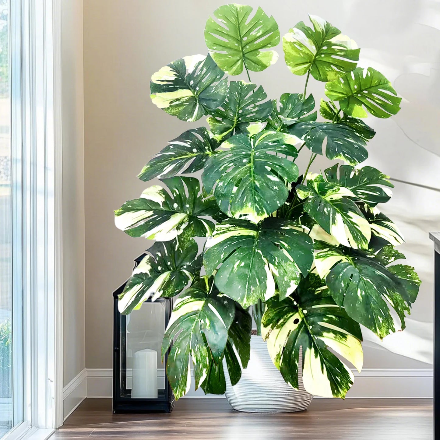 40-105cm /40.5in Artificial Monstera Plants Fake Palm Tree Plastic Turtle Leaves Green Tall Plants For Home Garden Room Decor