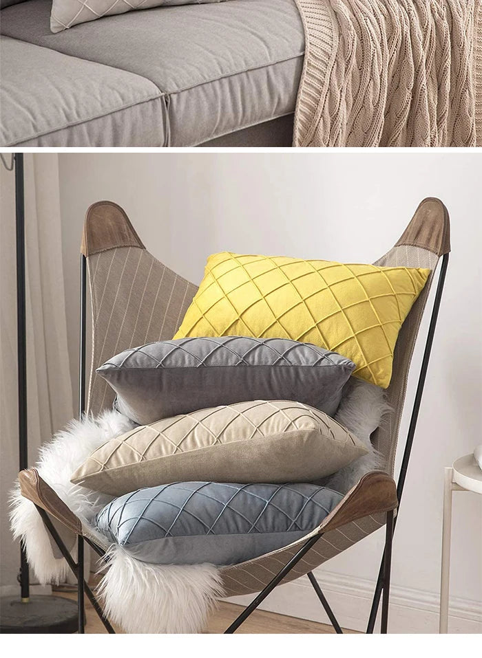 Dark Gray Velvet Cushion Covers Plaid Pillowcases 30x50cm 45x45cm 50x50cm Nordic Home Decor Pillows Cover for Sofa Cushions