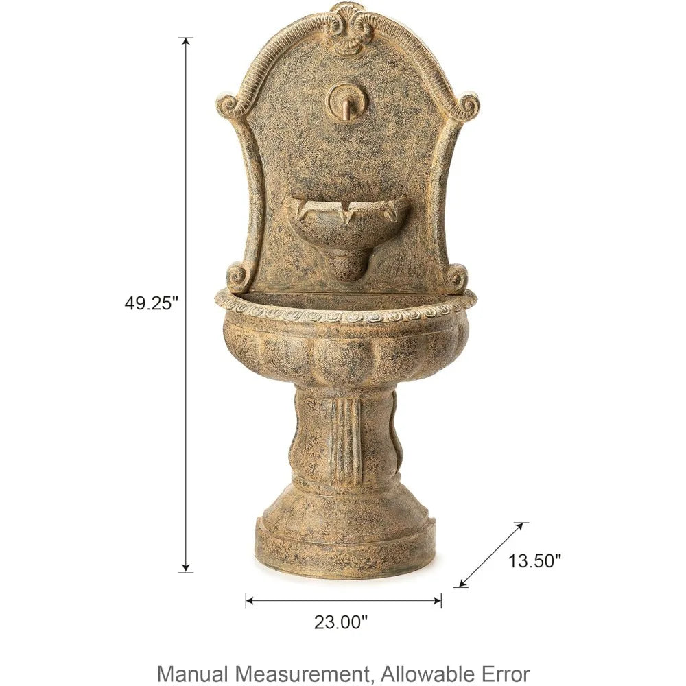 49 Inch Tall 2 Tier European-Style Outdoor Wall Waterfall Fountain with LED Lights and Pump