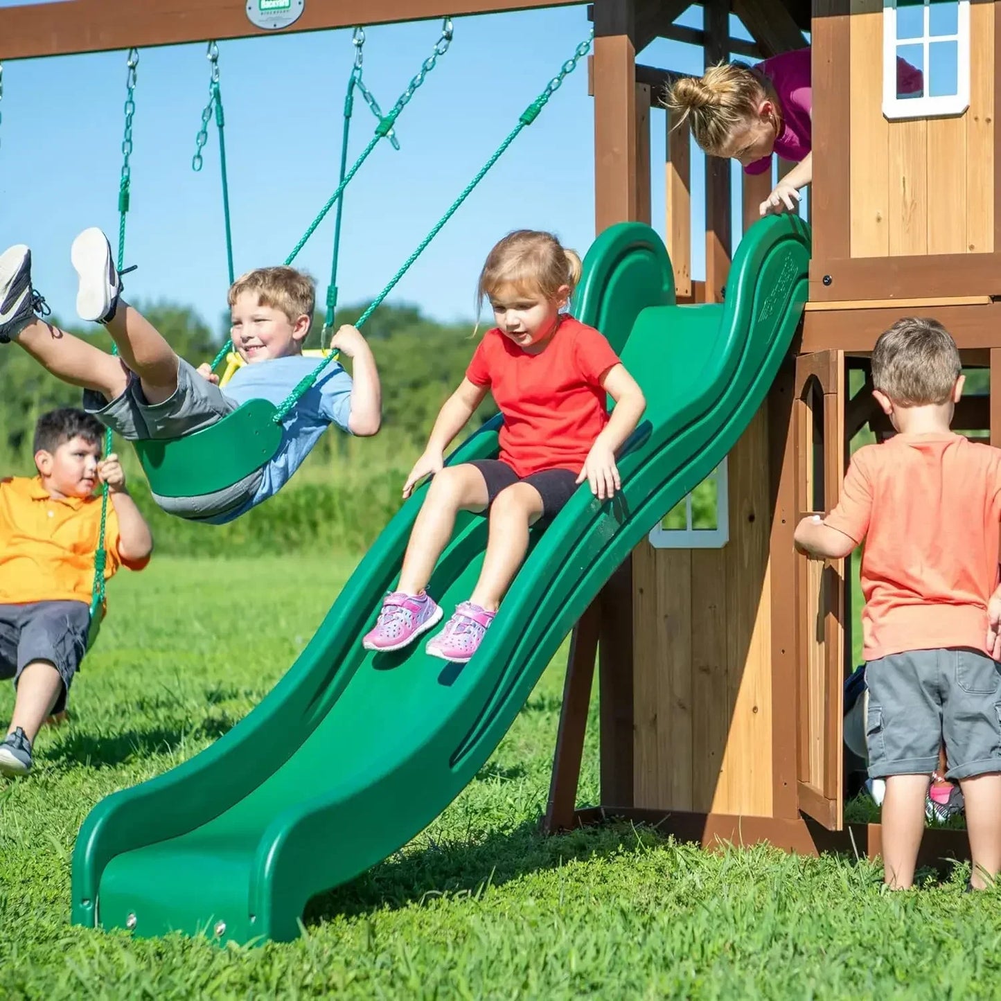 Tool Lakewood Cedar Wood Set with Wave Slide, Snack Bar Window, Picnic Area, Belt Swings, Trapeze, Step Ladder, Outdoor Playset