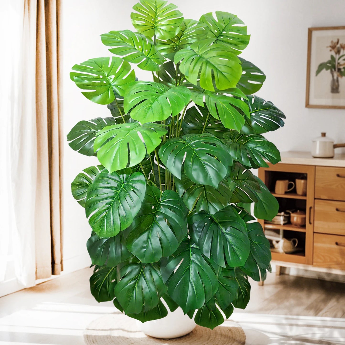 40-105cm /40.5in Artificial Monstera Plants Fake Palm Tree Plastic Turtle Leaves Green Tall Plants For Home Garden Room Decor