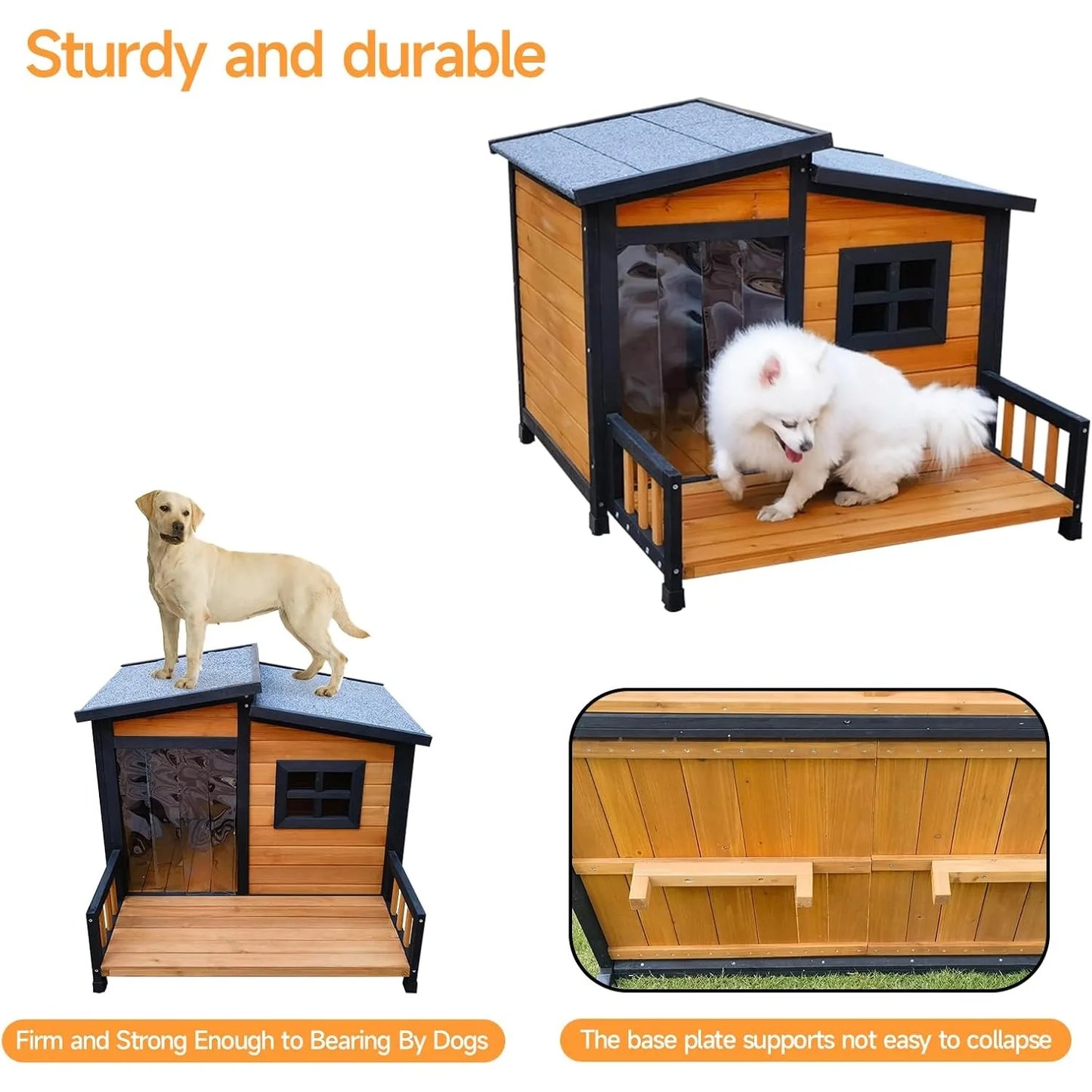 Outdoor Dog House,Wood Warm Pets Home,Insulated Wearproof Outside Shelter Elevated Floor,Easy to Assemble