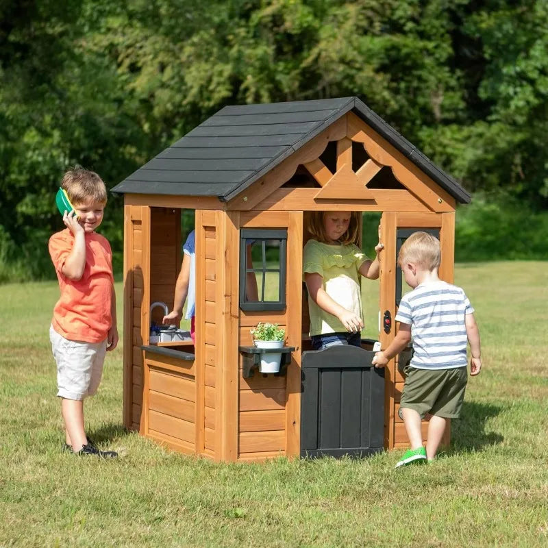Popular All Cedar Wooden Playhouse, Light Brown