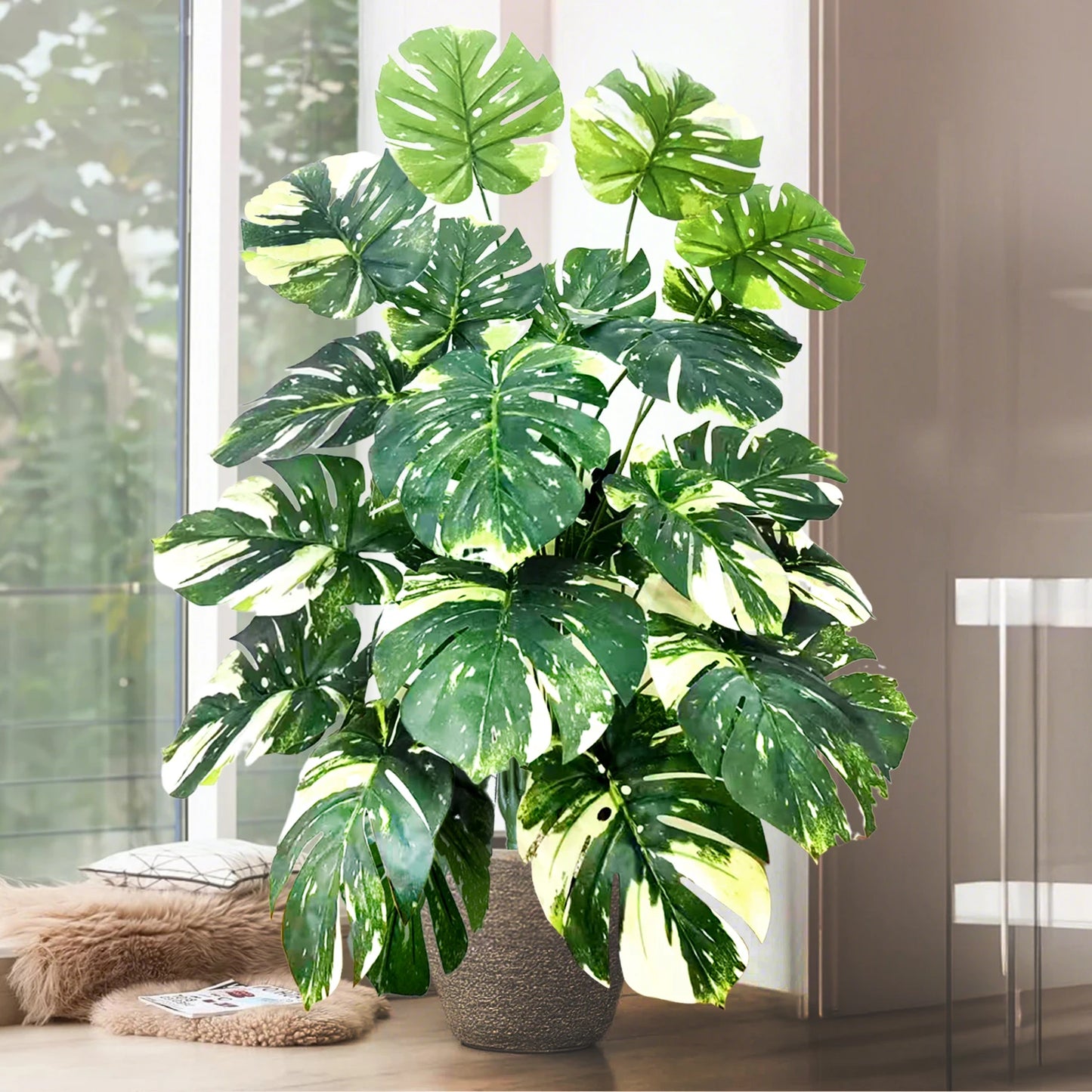40-105cm /40.5in Artificial Monstera Plants Fake Palm Tree Plastic Turtle Leaves Green Tall Plants For Home Garden Room Decor