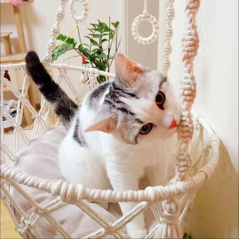 Pet Cat Hammock Cat Swing Hand Woven Cotton Rope Cats Hanging Basket Kitten Hanging String Den Indoor Pend Nest Pet Supplies
