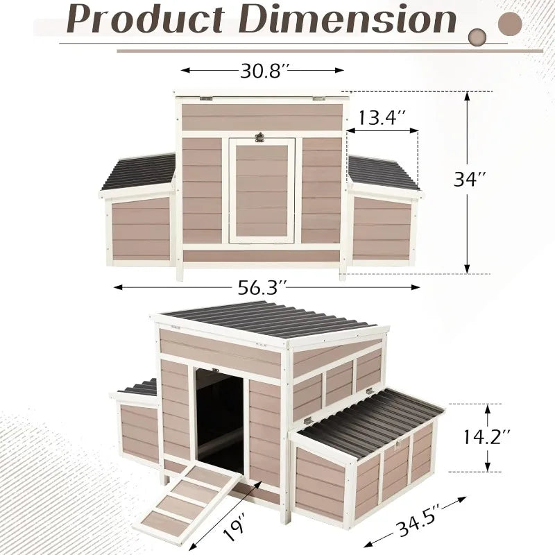 Chicken Coop, 56" Large Wooden Chicken Hutch With 6 Nesting Boxes, Outdoor Hen House Chicken Cage,Brown