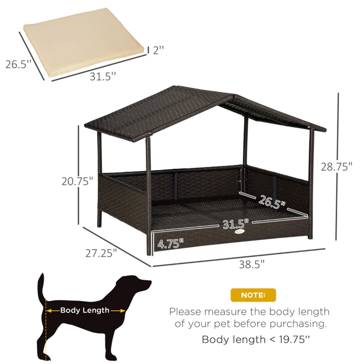 The Rattan Dog House Outdoor With Canopy Is Suitable For Small And Medium-sized Dogs