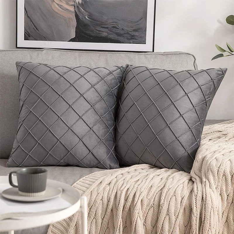 Dark Gray Velvet Cushion Covers Plaid Pillowcases 30x50cm 45x45cm 50x50cm Nordic Home Decor Pillows Cover for Sofa Cushions