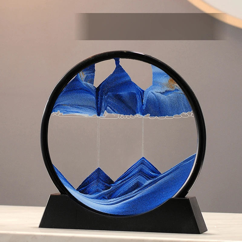 3D Sandscape Moving Sand Art Picture Quicksand Craft Round Glass Deep Sea Liquid Hourglass Flowing Sand Painting Home Decor Gift