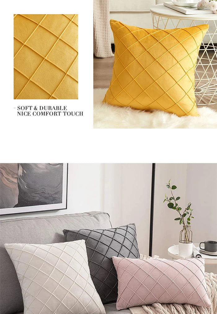 Dark Gray Velvet Cushion Covers Plaid Pillowcases 30x50cm 45x45cm 50x50cm Nordic Home Decor Pillows Cover for Sofa Cushions