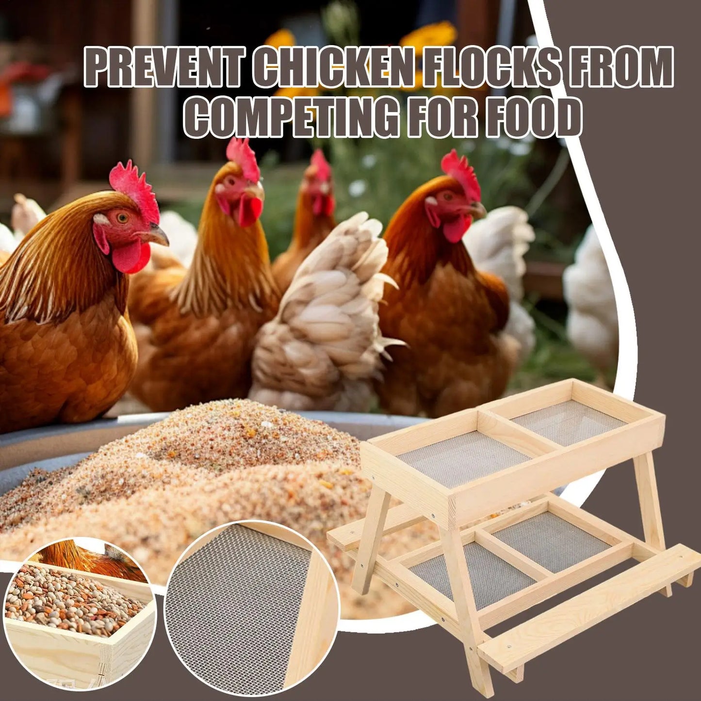 Chicken Picnic Table Double Layer Feeding Table Handmade Wooden Chicken Coop Feeder with 4 Grids for Poultry Ducks Turkeys Wild