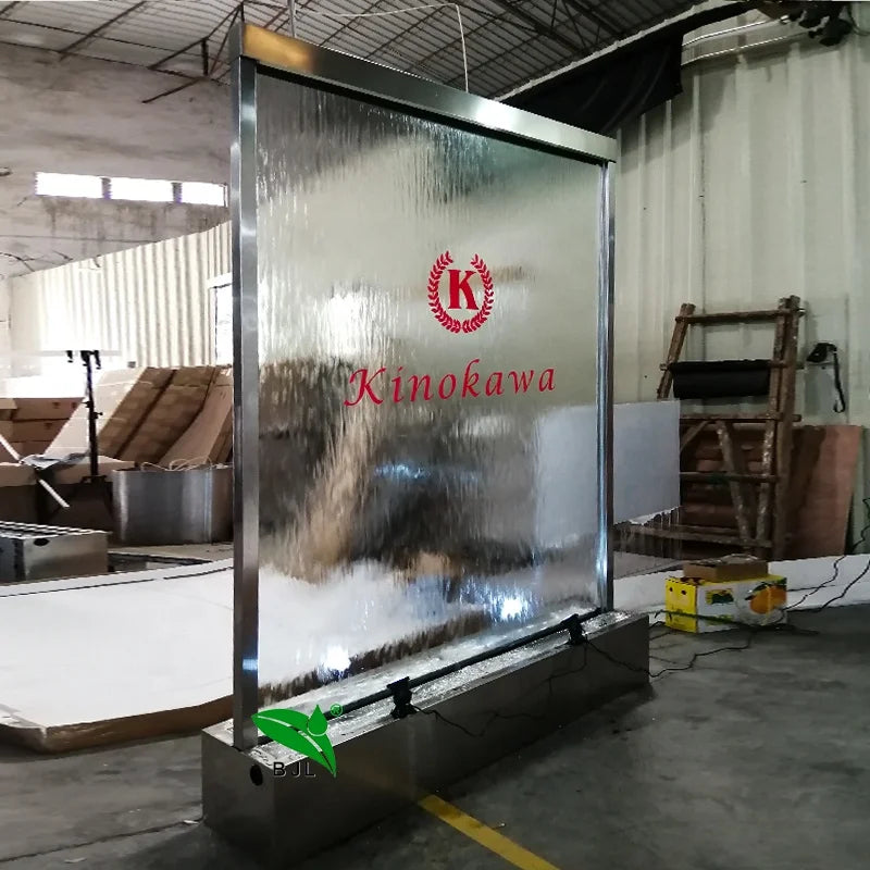 Custom. indoor artificial glass waterfall wall water feature hotel decoration