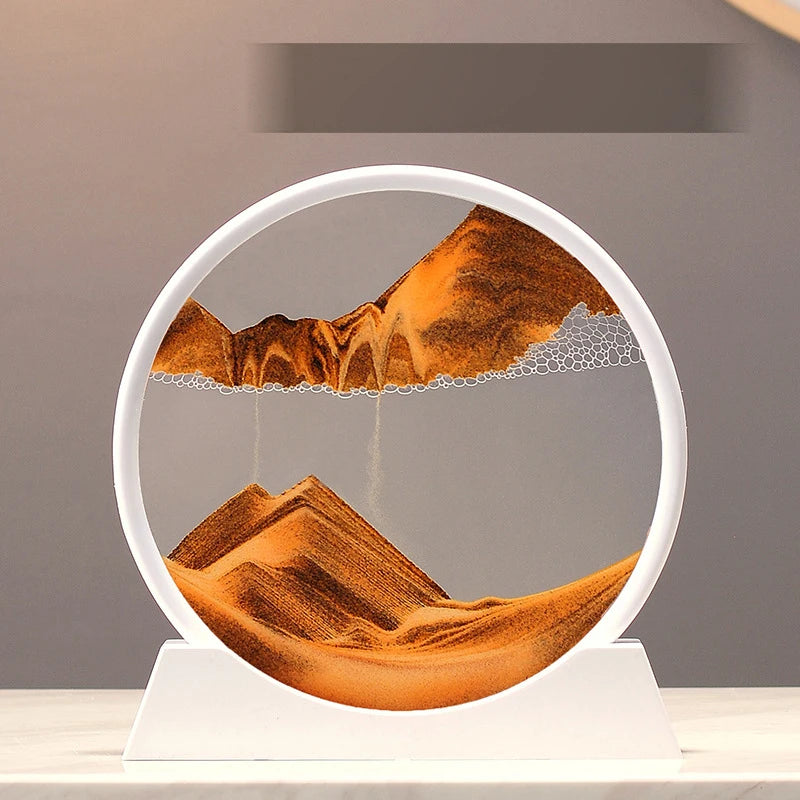 3D Sandscape Moving Sand Art Picture Quicksand Craft Round Glass Deep Sea Liquid Hourglass Flowing Sand Painting Home Decor Gift