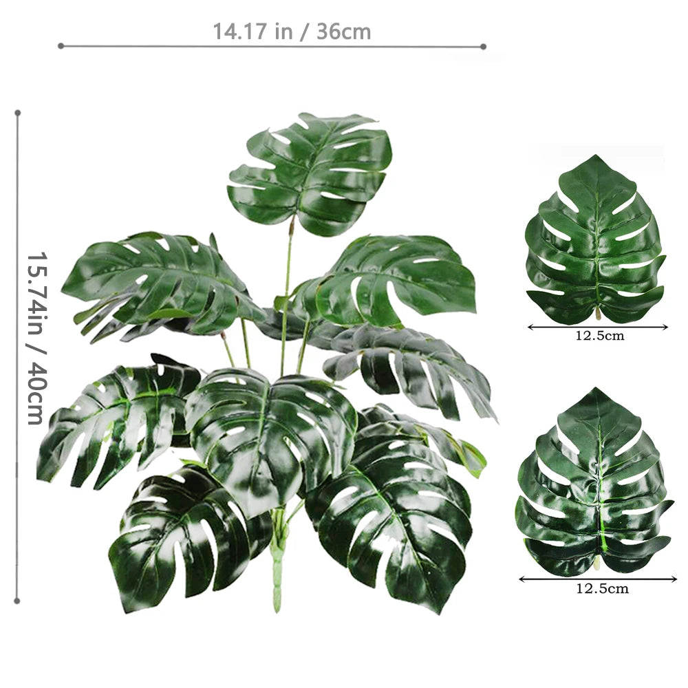 40-105cm /40.5in Artificial Monstera Plants Fake Palm Tree Plastic Turtle Leaves Green Tall Plants For Home Garden Room Decor