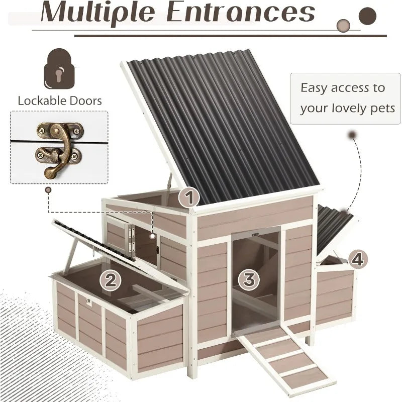 Chicken Coop, 56" Large Wooden Chicken Hutch With 6 Nesting Boxes, Outdoor Hen House Chicken Cage,Brown
