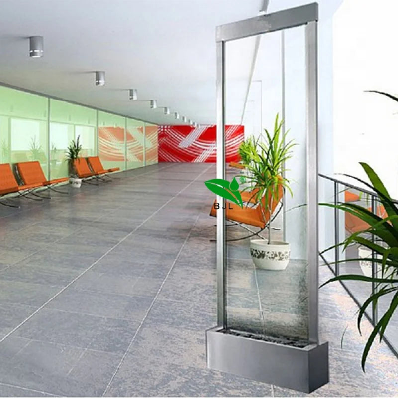 Custom. indoor artificial glass waterfall wall water feature hotel decoration