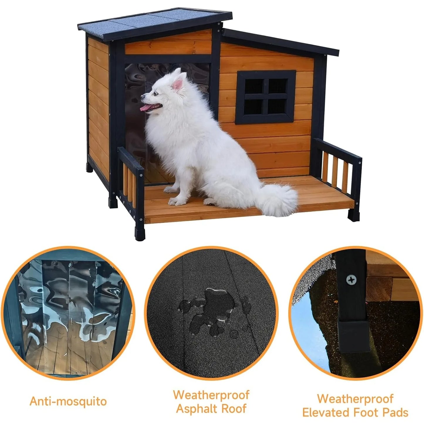 Outdoor Dog House,Wood Warm Pets Home,Insulated Wearproof Outside Shelter Elevated Floor,Easy to Assemble