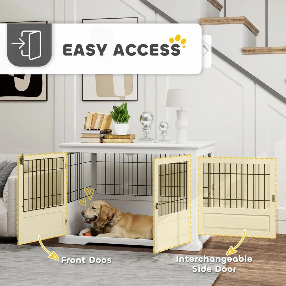 dog crate furniture, 43" dog kennel end table with 3 doors, removable tray, indoor dog cage for extra large medium small dogs,