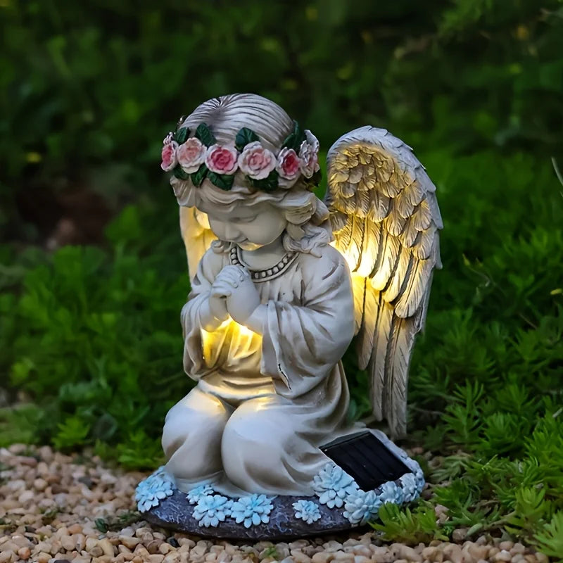 Angel Garden Statue, Solar Garden Figurine Outdoor Decor, Garden Solar Light, Angel, Resin, Solar Powered, Easy to Install
