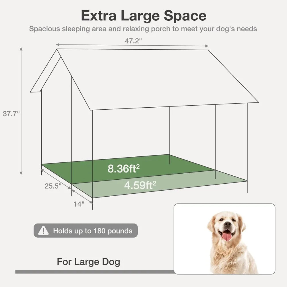 Outdoor Weatherproof Dog House - Easy to Assemble Puppy Shelter with All-Around Iron Frame & Fir Wood - Ideal for Large Dog Bree