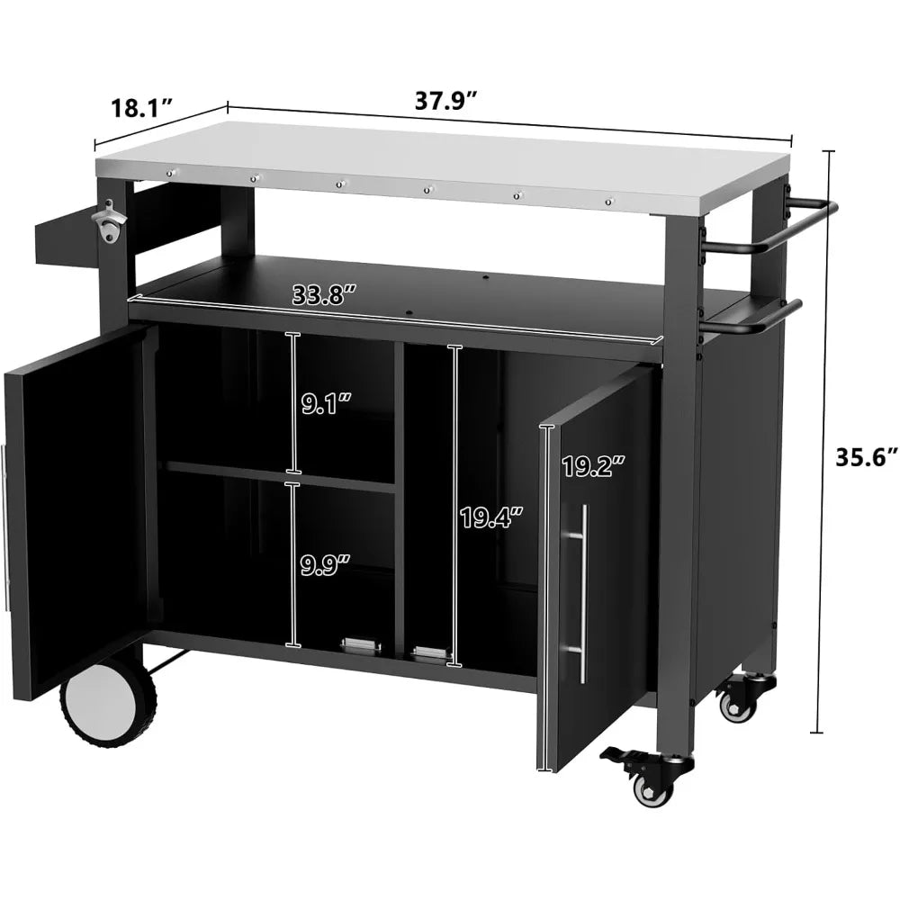 outdoor grill cart with patio furniture, outdoor grill table with storage,rolling bar cart outdoor bbq cart with hooks and spice