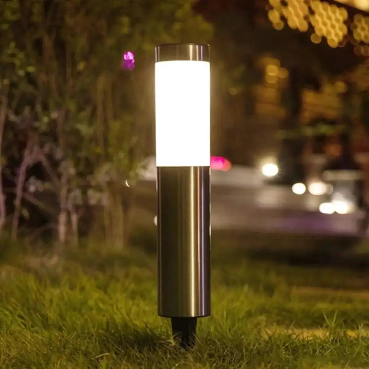 Cylindrical Garden Solar Light Dusk To Dawn Street Lights Garden Solar Powered Outdoor Waterproof Lamp Cool White Bulb Warm