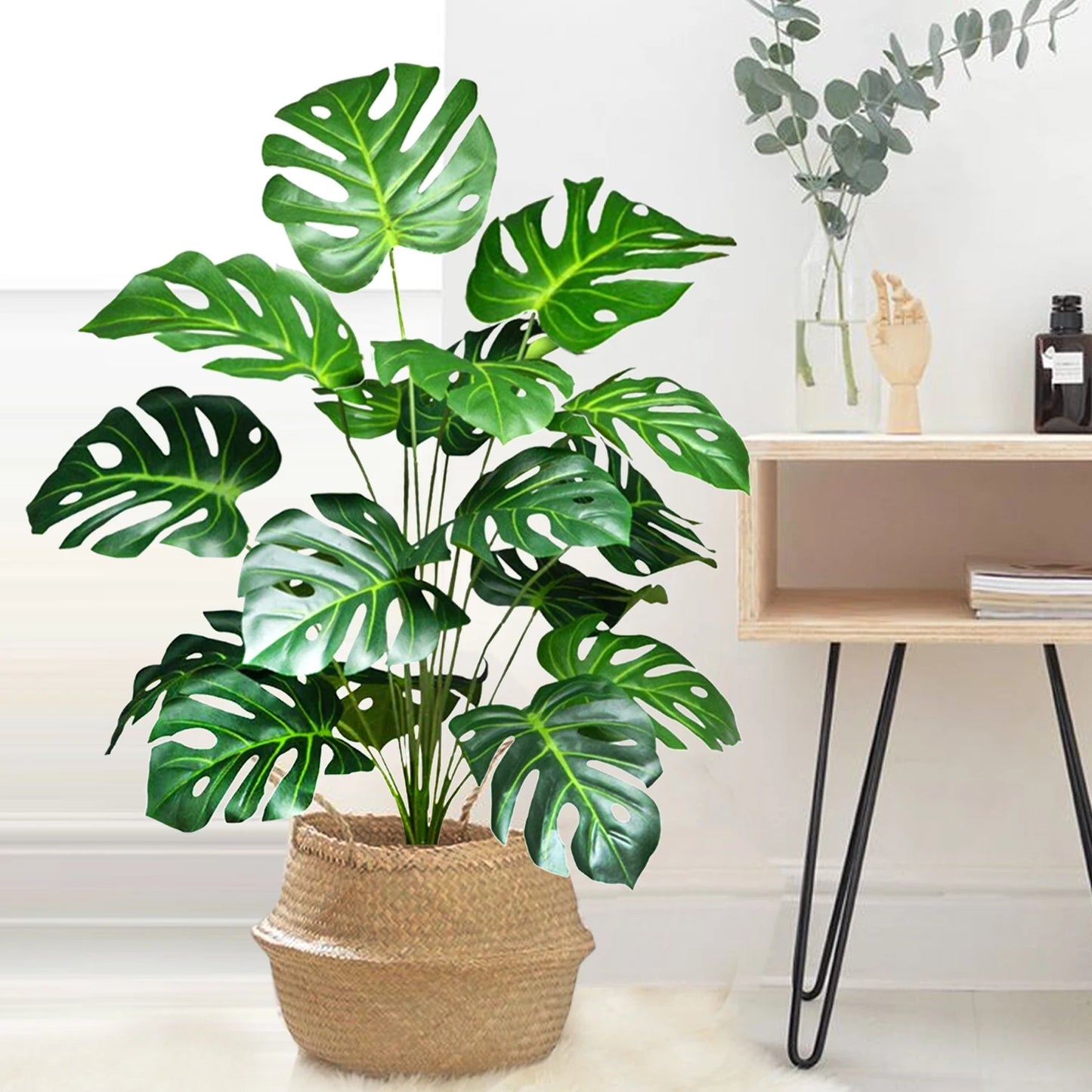 40-105cm /40.5in Artificial Monstera Plants Fake Palm Tree Plastic Turtle Leaves Green Tall Plants For Home Garden Room Decor