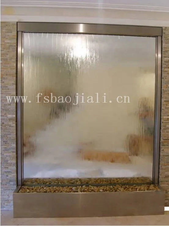 Custom. indoor artificial glass waterfall wall water feature hotel decoration