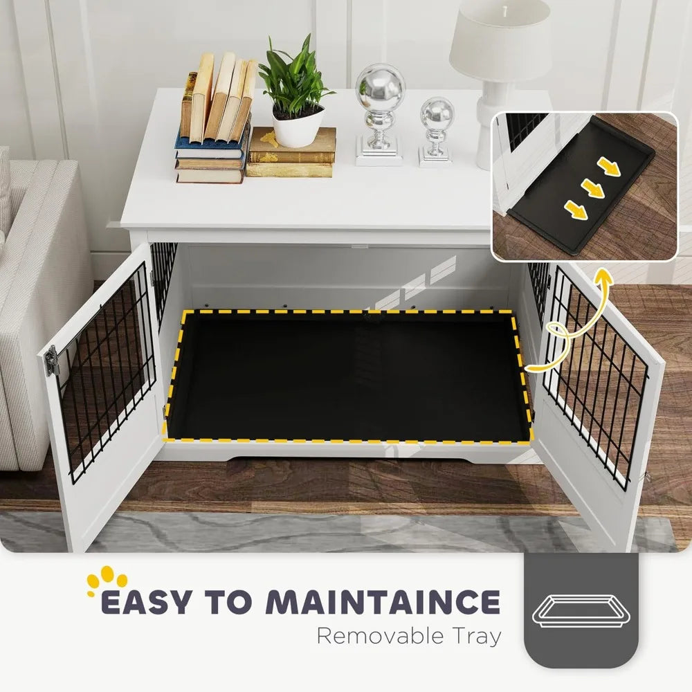 dog crate furniture, 43" dog kennel end table with 3 doors, removable tray, indoor dog cage for extra large medium small dogs,