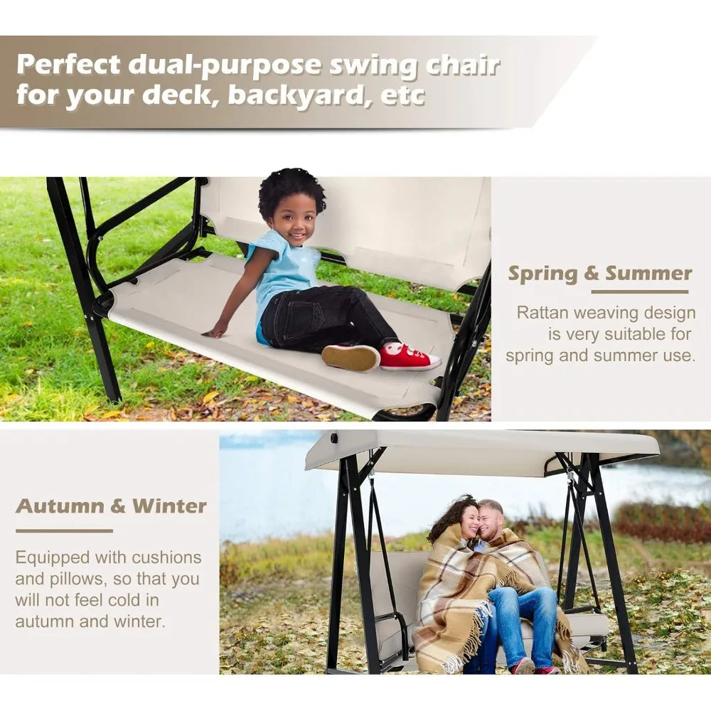 U-MAX 2 Seat Outdoor Patio Swing Chair for Adults, Porch Swings with Adjustable Canopy, Outside Swing Bench with Removable Cushi
