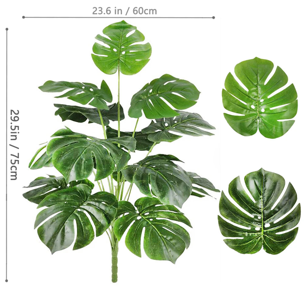 40-105cm /40.5in Artificial Monstera Plants Fake Palm Tree Plastic Turtle Leaves Green Tall Plants For Home Garden Room Decor