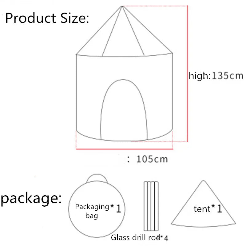 Children's Tent Portable Foldable Folding Play Tent Baby Play House Large Girls Princess Prince Castle Outdoor Toy Kid Boy Gift