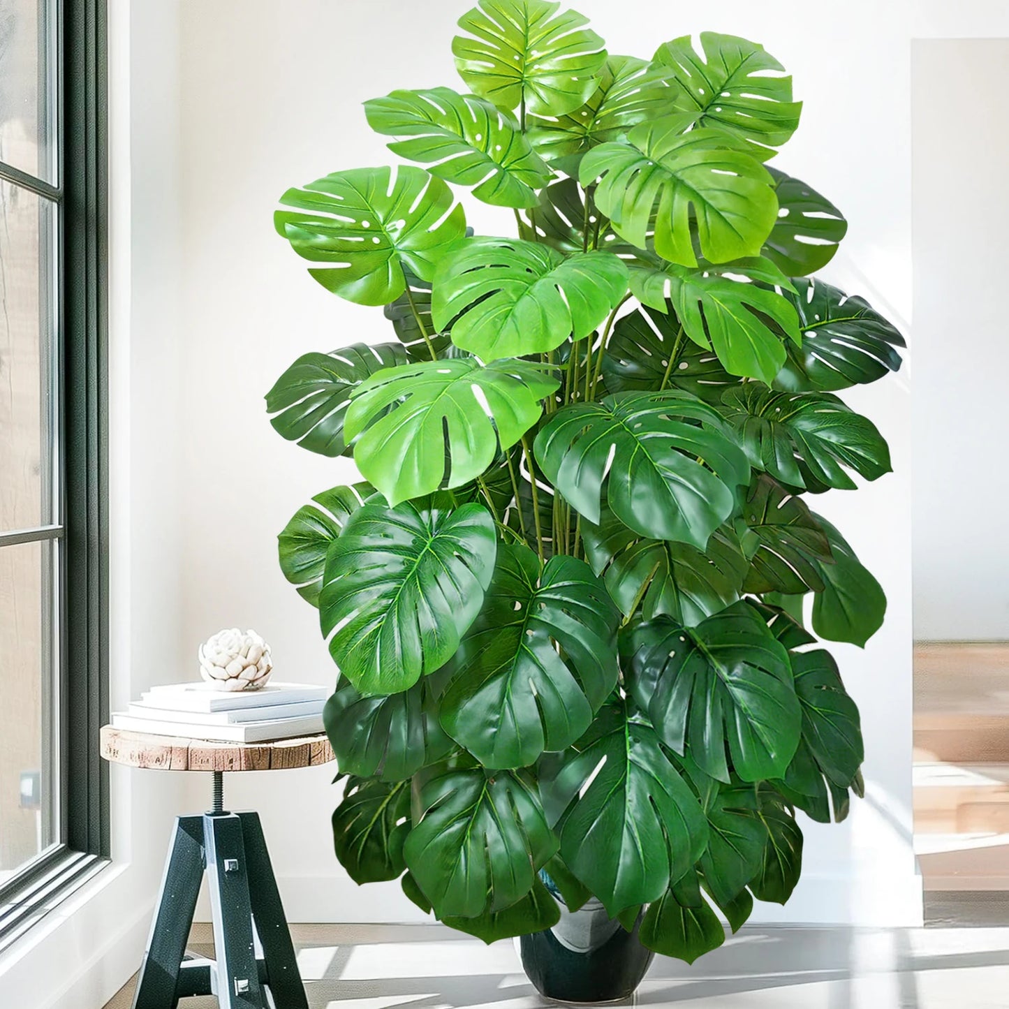 40-105cm /40.5in Artificial Monstera Plants Fake Palm Tree Plastic Turtle Leaves Green Tall Plants For Home Garden Room Decor