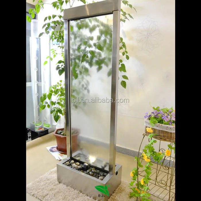 Custom. indoor artificial glass waterfall wall water feature hotel decoration