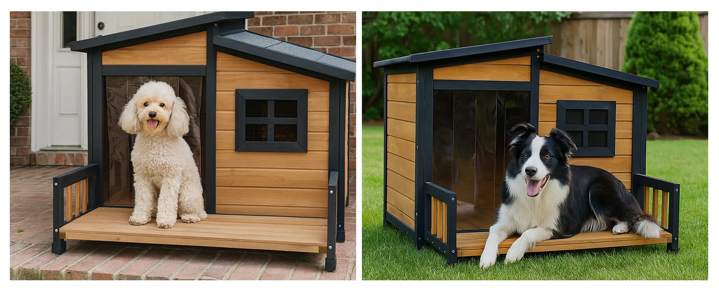 Outdoor Dog House,Wood Warm Pets Home,Insulated Wearproof Outside Shelter Elevated Floor,Easy to Assemble