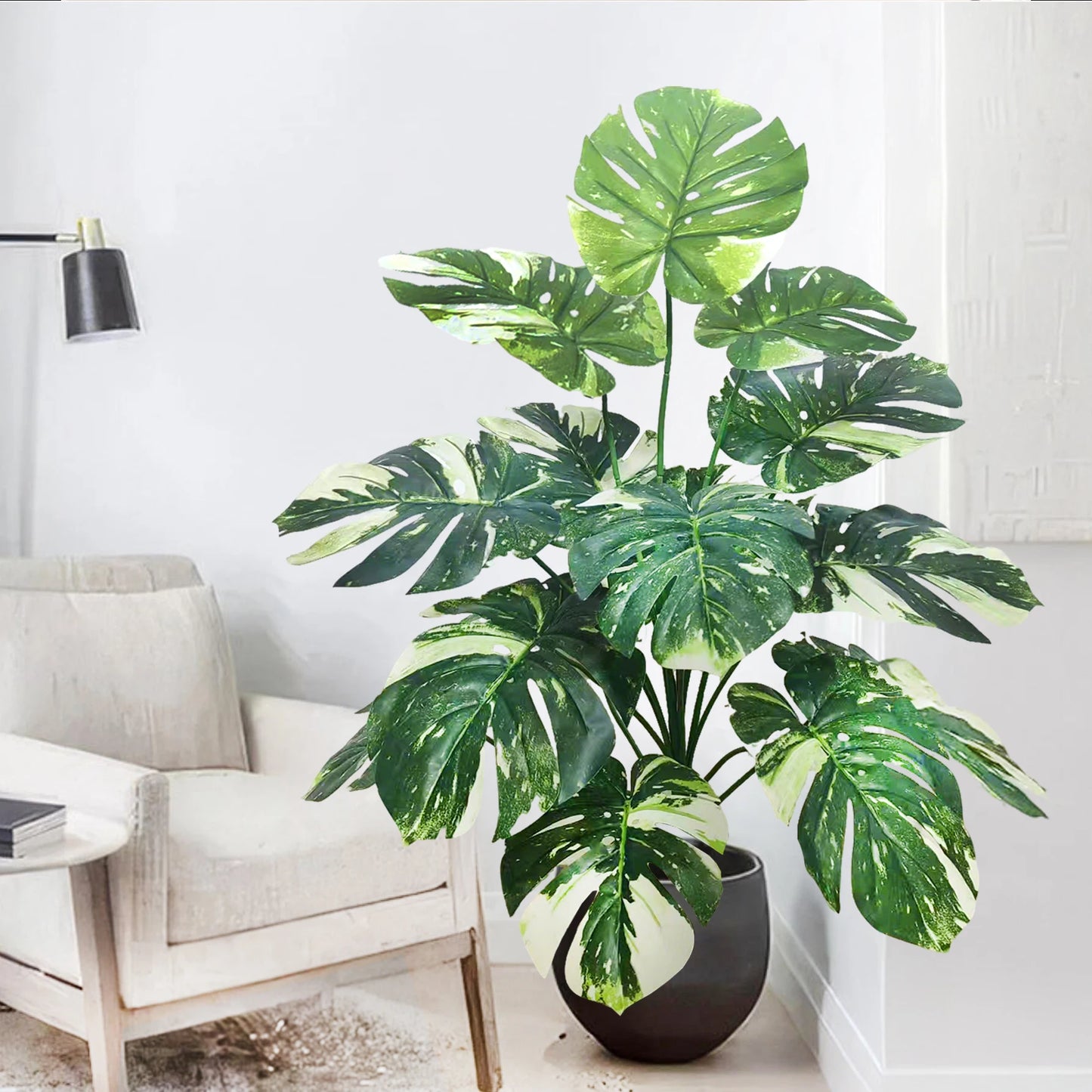 40-105cm /40.5in Artificial Monstera Plants Fake Palm Tree Plastic Turtle Leaves Green Tall Plants For Home Garden Room Decor