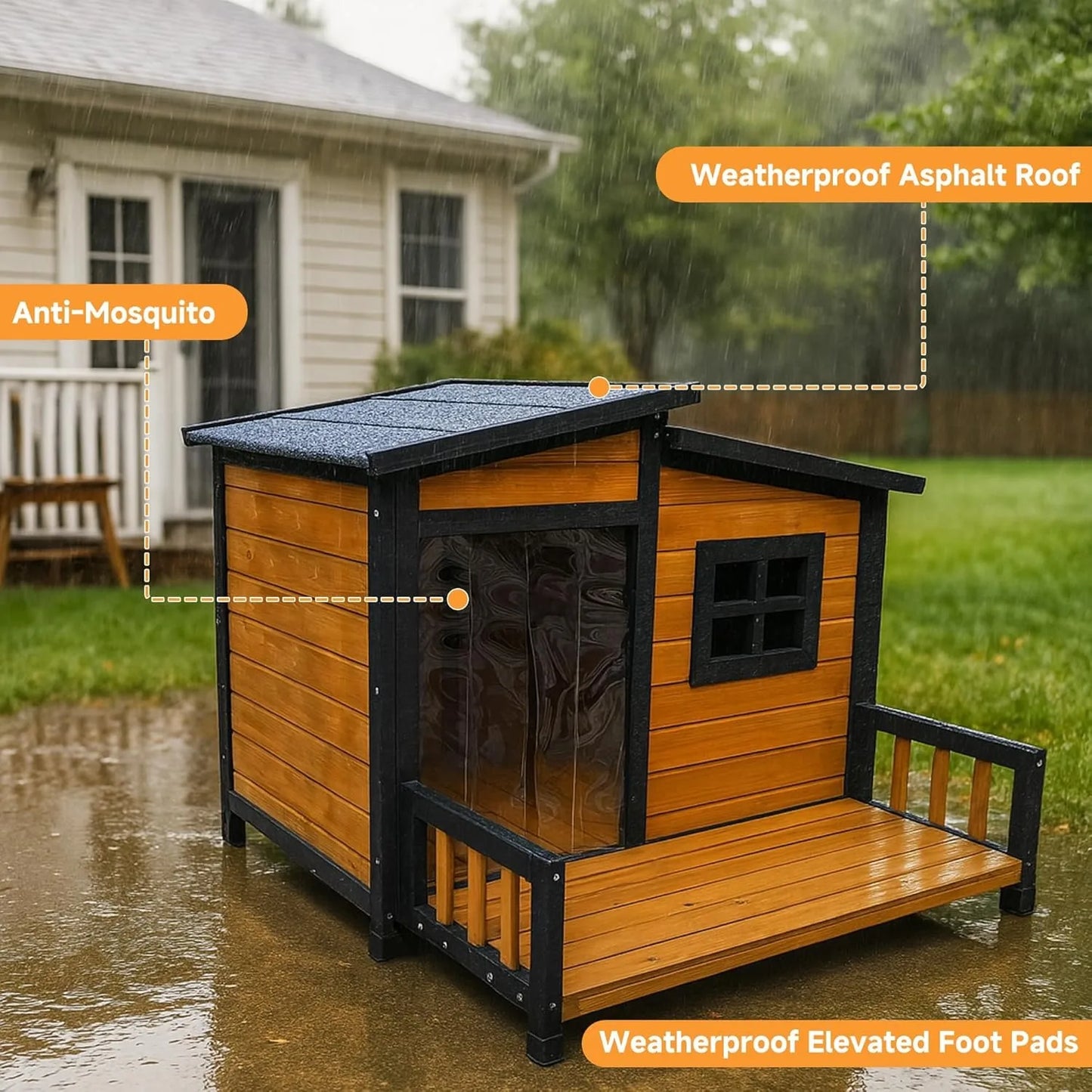 Outdoor Dog House,Wood Warm Pets Home,Insulated Wearproof Outside Shelter Elevated Floor,Easy to Assemble