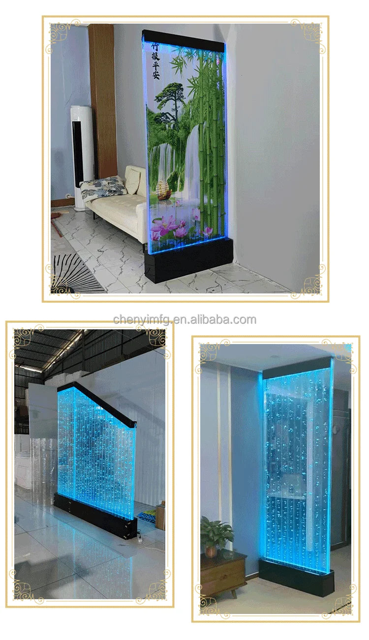 Waterfall Air Pump Bubble Wall Decorative RGB Lights Indoor Water Fountain for Office Home Shop Decoration