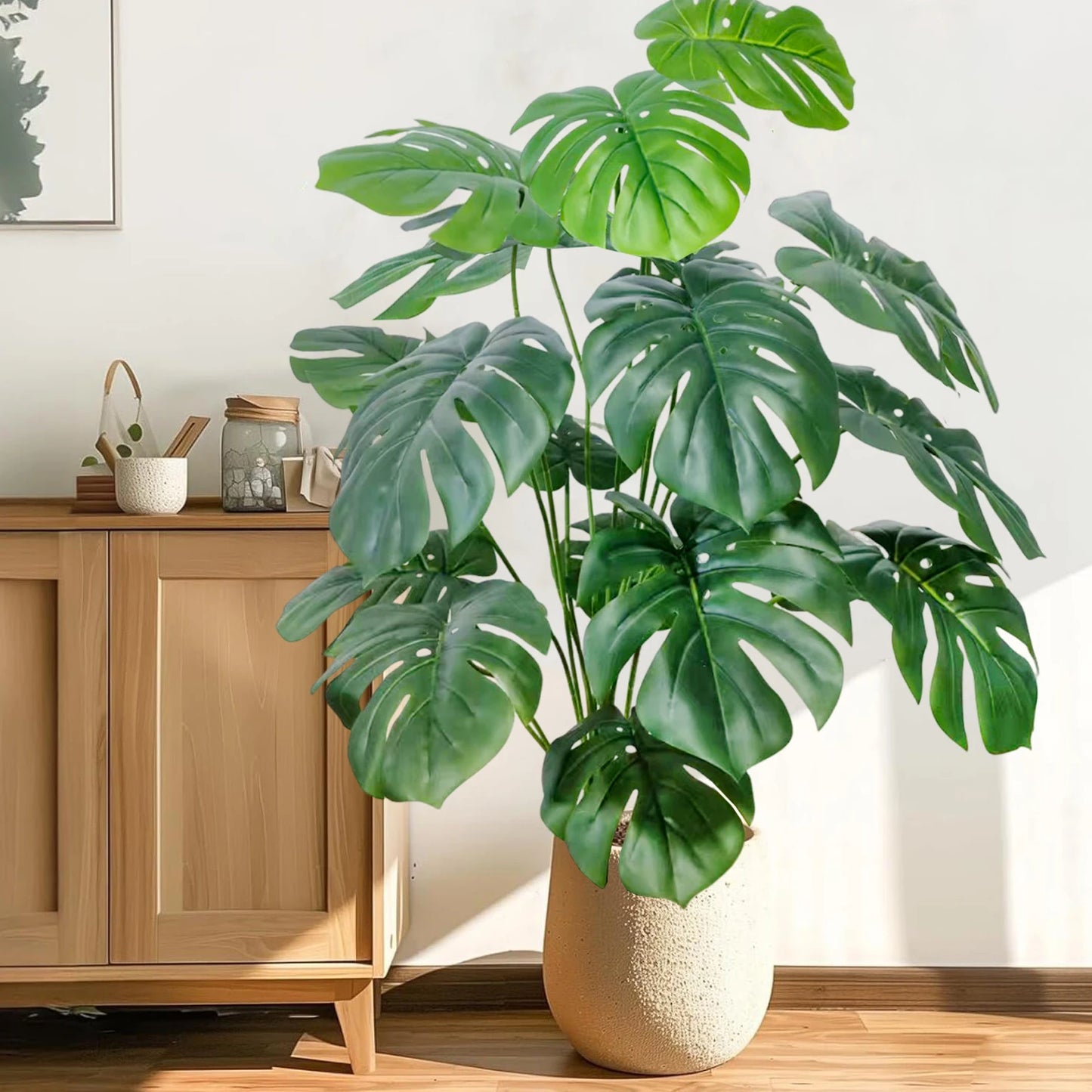 40-105cm /40.5in Artificial Monstera Plants Fake Palm Tree Plastic Turtle Leaves Green Tall Plants For Home Garden Room Decor
