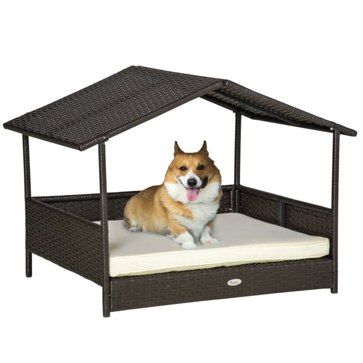 The Rattan Dog House Outdoor With Canopy Is Suitable For Small And Medium-sized Dogs