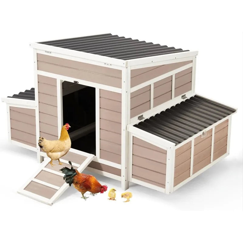 Chicken Coop, 56" Large Wooden Chicken Hutch With 6 Nesting Boxes, Outdoor Hen House Chicken Cage,Brown