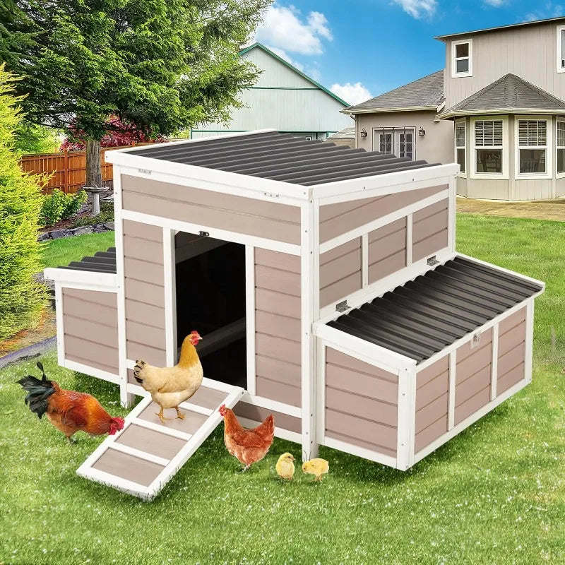 Chicken Coop, 56" Large Wooden Chicken Hutch With 6 Nesting Boxes, Outdoor Hen House Chicken Cage,Brown