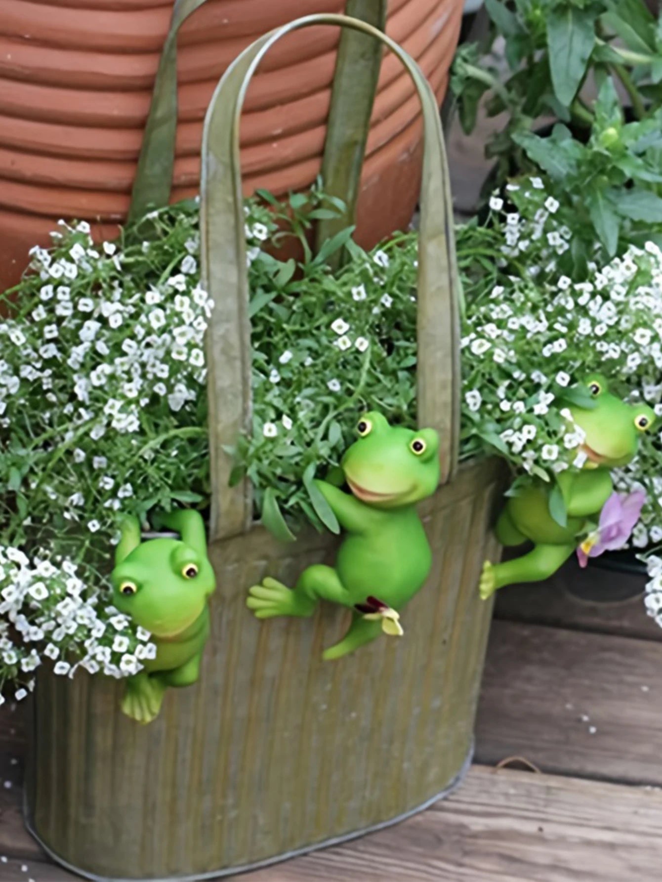 3pc garden garden art bonsai ornaments decorative creative cartoon animal frog hanging pot climbing tank rabbit resin