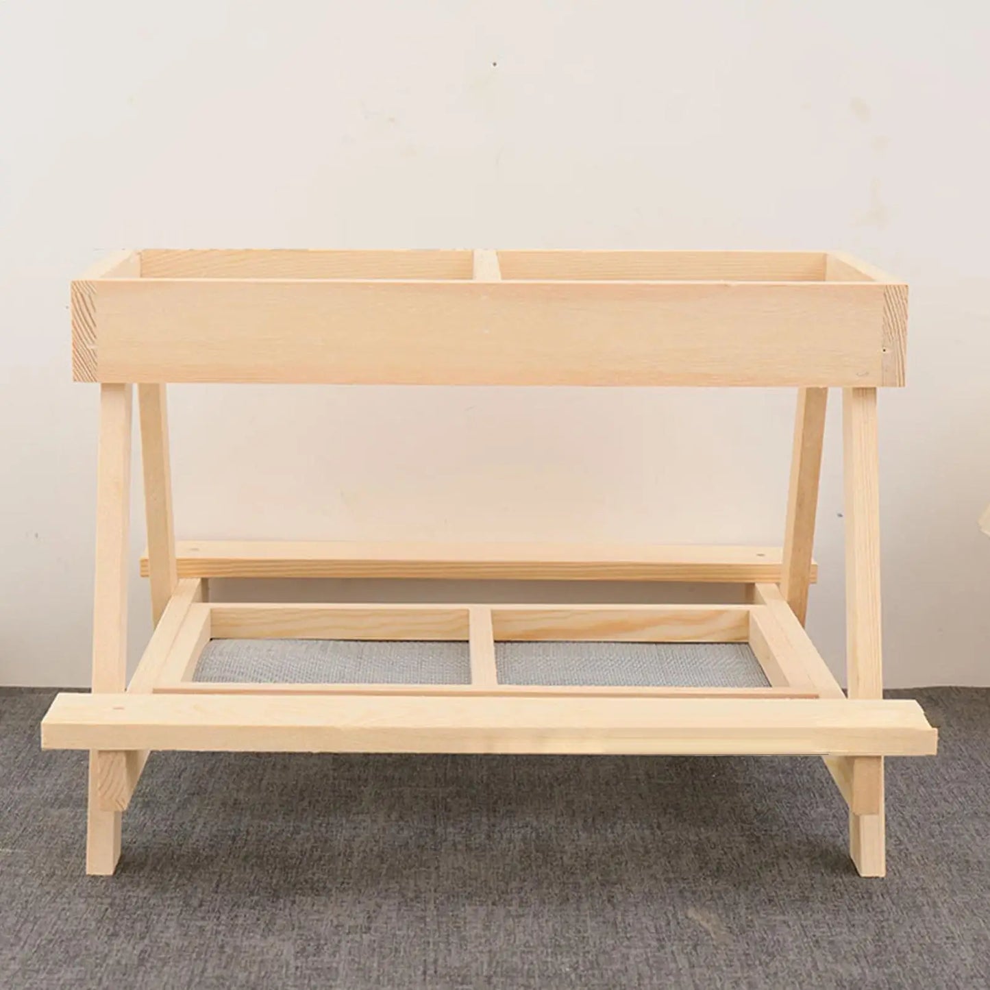 Chicken Picnic Table Double Layer Feeding Table Handmade Wooden Chicken Coop Feeder with 4 Grids for Poultry Ducks Turkeys Wild