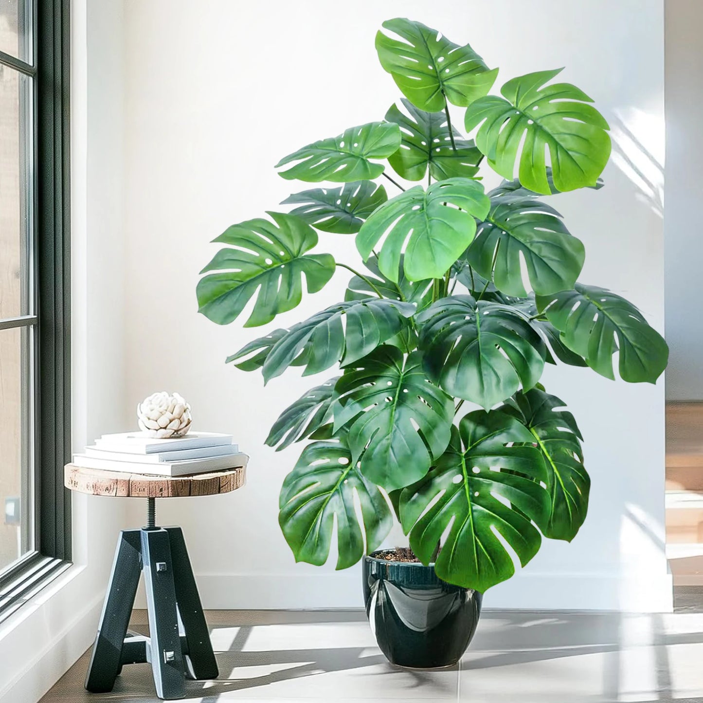 40-105cm /40.5in Artificial Monstera Plants Fake Palm Tree Plastic Turtle Leaves Green Tall Plants For Home Garden Room Decor