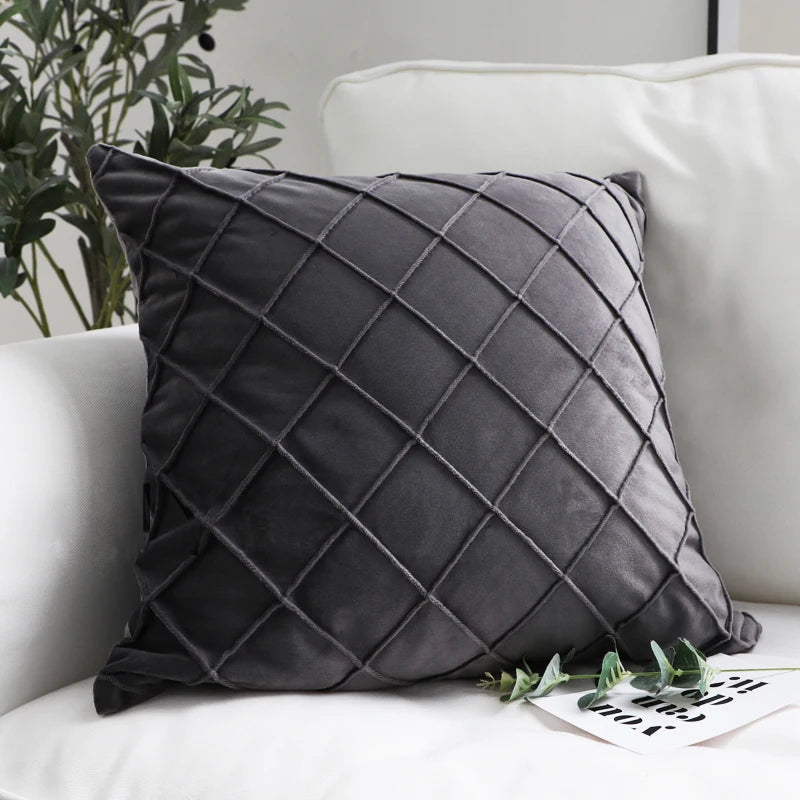 Dark Gray Velvet Cushion Covers Plaid Pillowcases 30x50cm 45x45cm 50x50cm Nordic Home Decor Pillows Cover for Sofa Cushions