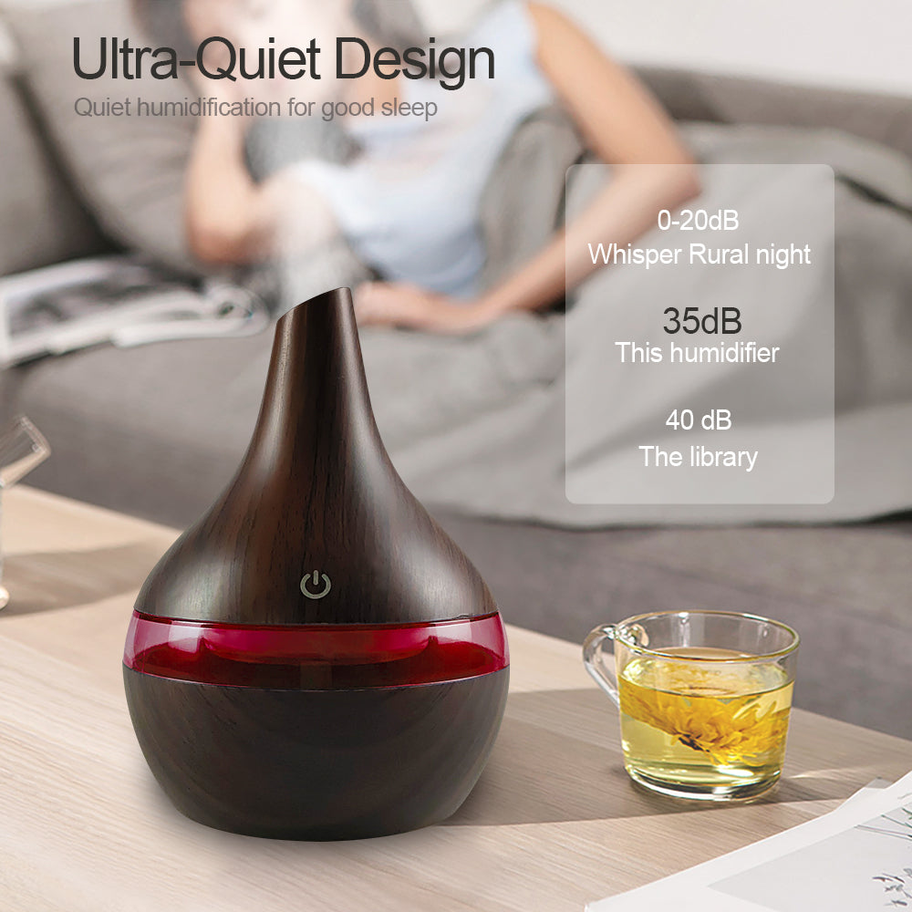 NEW 300ml Wood Grain Humidifier USB Diffuser for Aromatherapy, Includes 2 Soothing Essential Oils