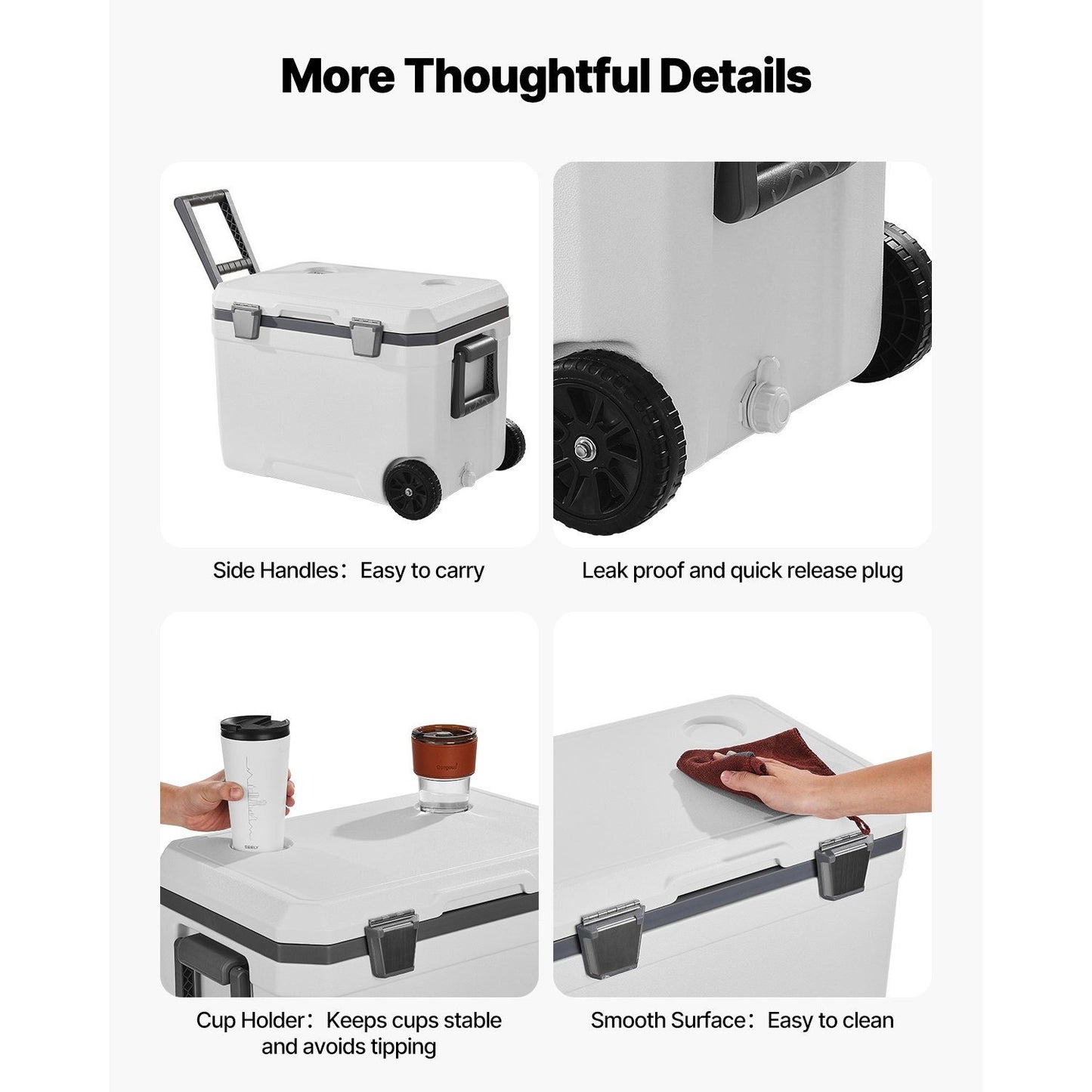 Portable Cooler 45/74 QT Insulated Wheeled Cooler 64 Can Capacity with Cup Holder